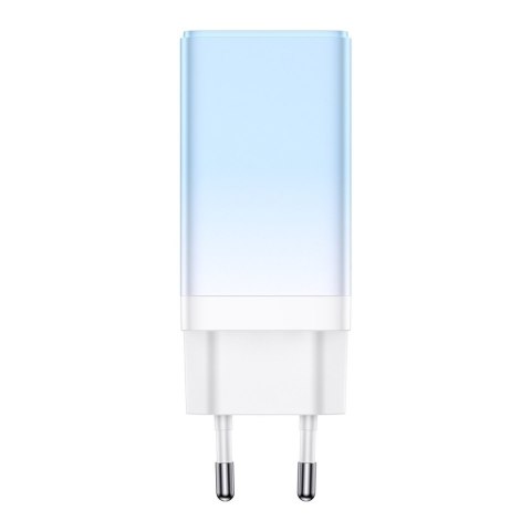 Szybka ładowarka sieciowa GaN 2x USB-C / USB 65W QC PD - niebieski Szybka ładowarka sieciowa GaN 2x USB-C / USB 65W QC PD - niebieski