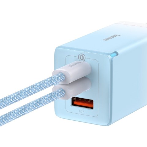 Szybka ładowarka sieciowa GaN 2x USB-C / USB 65W QC PD - niebieski Szybka ładowarka sieciowa GaN 2x USB-C / USB 65W QC PD - niebieski