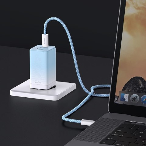 Szybka ładowarka sieciowa GaN 2x USB-C / USB 65W QC PD - niebieski Szybka ładowarka sieciowa GaN 2x USB-C / USB 65W QC PD - niebieski