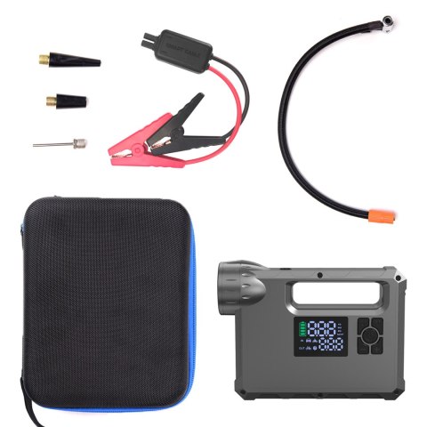 4w1 Rozruch auta Jump Starter + powerbank 8000mAh + kompresor + latarka LED - czarny 4w1 Rozruch auta Jump Starter + powerbank 8000mAh + kompresor + latarka LED - czarny