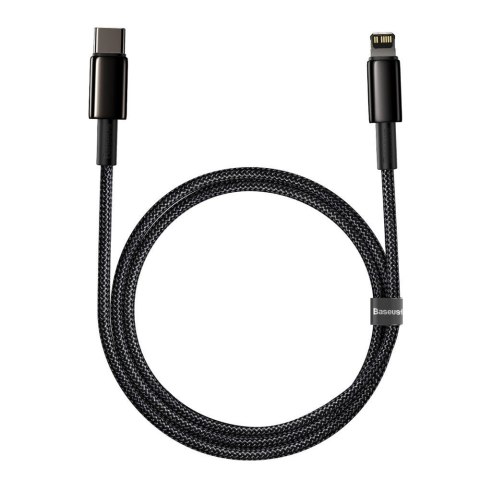 Kabel przewód do iPhone USB-C - Lightning szybkie ładowanie 20W 1m - cały czarny Kabel przewód do iPhone USB-C - Lightning szybkie ładowanie 20W 1m - cały czarny