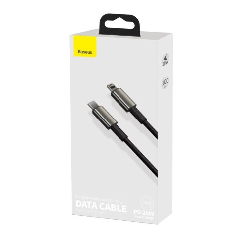 Kabel przewód do iPhone USB-C - Lightning szybkie ładowanie 20W 1m - cały czarny Kabel przewód do iPhone USB-C - Lightning szybkie ładowanie 20W 1m - cały czarny