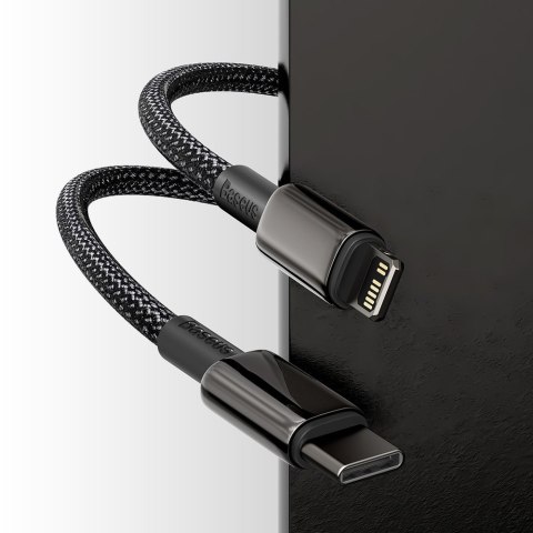 Kabel przewód do iPhone USB-C - Lightning szybkie ładowanie 20W 1m - cały czarny Kabel przewód do iPhone USB-C - Lightning szybkie ładowanie 20W 1m - cały czarny