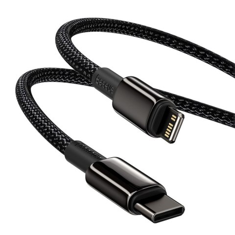 Kabel przewód do iPhone USB-C - Lightning szybkie ładowanie 20W 1m - cały czarny Kabel przewód do iPhone USB-C - Lightning szybkie ładowanie 20W 1m - cały czarny
