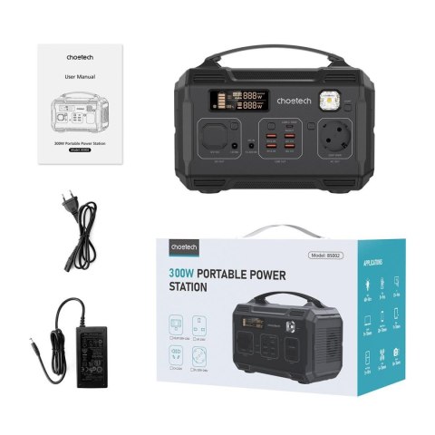 Przenośna turystyczna stacja zasilania powerbank 281Wh 300W LED - czarna Przenośna turystyczna stacja zasilania powerbank 281Wh 300W LED - czarna