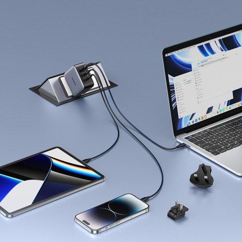 Uniwersalna ładowarka sieciowa GaN USB 2xUSB-C wtyczki EU / UK / US - czarna Uniwersalna ładowarka sieciowa GaN USB 2xUSB-C wtyczki EU / UK / US - czarna