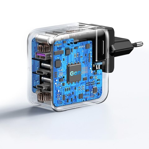 Uniwersalna ładowarka sieciowa GaN USB 2xUSB-C wtyczki EU / UK / US - czarna Uniwersalna ładowarka sieciowa GaN USB 2xUSB-C wtyczki EU / UK / US - czarna