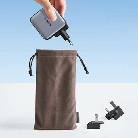Uniwersalna ładowarka sieciowa GaN USB 2xUSB-C wtyczki EU / UK / US - czarna Uniwersalna ładowarka sieciowa GaN USB 2xUSB-C wtyczki EU / UK / US - czarna