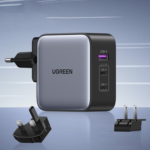 Uniwersalna ładowarka sieciowa GaN USB 2xUSB-C wtyczki EU / UK / US - czarna Uniwersalna ładowarka sieciowa GaN USB 2xUSB-C wtyczki EU / UK / US - czarna