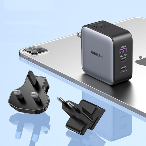 Uniwersalna ładowarka sieciowa GaN USB 2xUSB-C wtyczki EU / UK / US - czarna Uniwersalna ładowarka sieciowa GaN USB 2xUSB-C wtyczki EU / UK / US - czarna