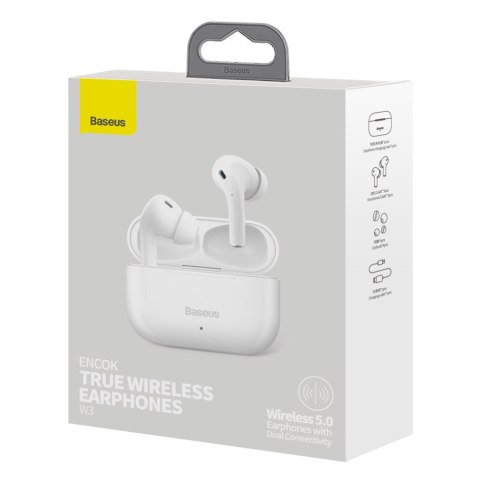 Bezprzewodowe słuchawki W3 Bluetooth 5.0 TWS dokanałowe wodoodporne IP55 biały Bezprzewodowe słuchawki W3 Bluetooth 5.0 TWS dokanałowe wodoodporne IP55 biały
