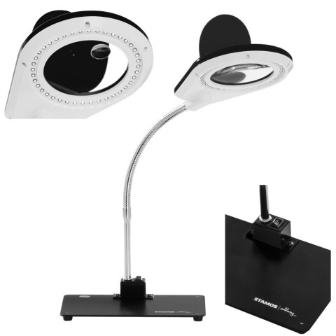 Lampka biurkowa LED bezcieniowa ze szkłem powiększającym 5x/10x i uchwytem na płytki PCB Lampka biurkowa LED bezcieniowa ze szkłem powiększającym 5x/10x i uchwytem na płytki PCB