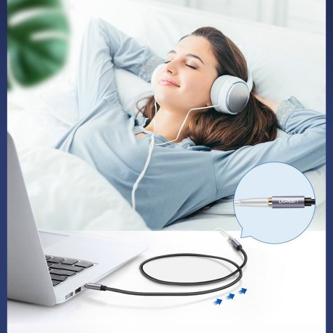 Przewód kabel przedłużacz do słuchawek AUX 3.5mm mini jack 1m srebrny Przewód kabel przedłużacz do słuchawek AUX 3.5mm mini jack 1m srebrny