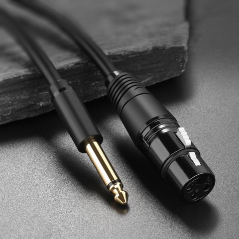 Przejściówka kabel audio do mikrofonu XLR żeński - 6.35 mm jack męski 2m czarny Przejściówka kabel audio do mikrofonu XLR żeński - 6.35 mm jack męski 2m czarny