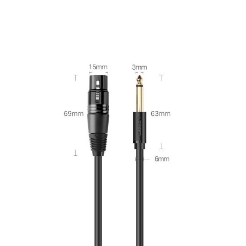 Przejściówka kabel audio do mikrofonu XLR żeński - 6.35 mm jack męski 2m czarny Przejściówka kabel audio do mikrofonu XLR żeński - 6.35 mm jack męski 2m czarny