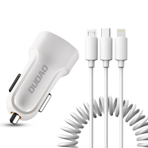 3w1 Samochodowy zestaw do ładowania telefonów + kabel biały 3w1 Samochodowy zestaw do ładowania telefonów + kabel biały