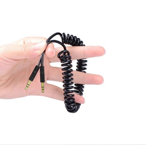 Rozciągliwy kabel przewód audio AUX mini jack 3.5mm sprężynka 150cm czarny Rozciągliwy kabel przewód audio AUX mini jack 3.5mm sprężynka 150cm czarny
