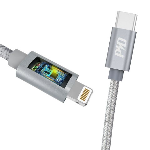 Wytrzymały kabel przewód do iPhone USB-C - Lightning Power Delivery 45W 1m szary Wytrzymały kabel przewód do iPhone USB-C - Lightning Power Delivery 45W 1m szary