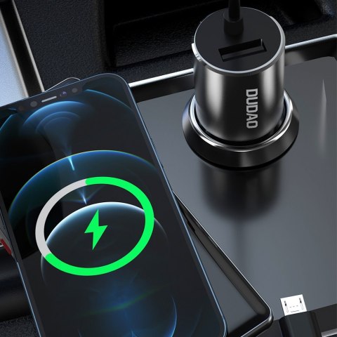 3w1 ładowarka samochodowa USB + wbudowany kabel Lightning USB-C micro USB czarny 3w1 ładowarka samochodowa USB + wbudowany kabel Lightning USB-C micro USB czarny