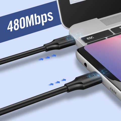 Kabel przewód USB-C do ładowania i transferu danych 3A 2m czarny Kabel przewód USB-C do ładowania i transferu danych 3A 2m czarny