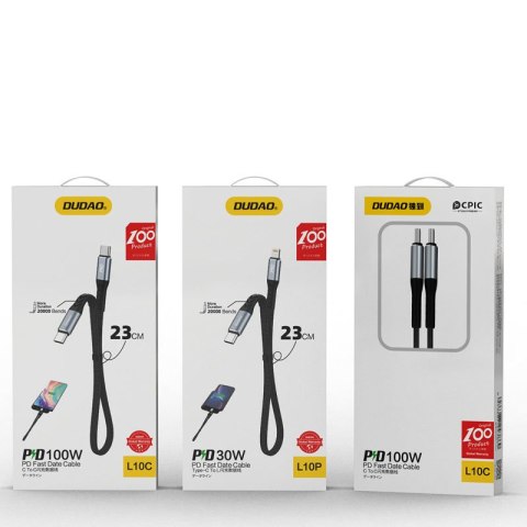 Kabel przewód płaski króki USB-C - USB-C L10C PD 100W 23cm czarny Kabel przewód płaski króki USB-C - USB-C L10C PD 100W 23cm czarny