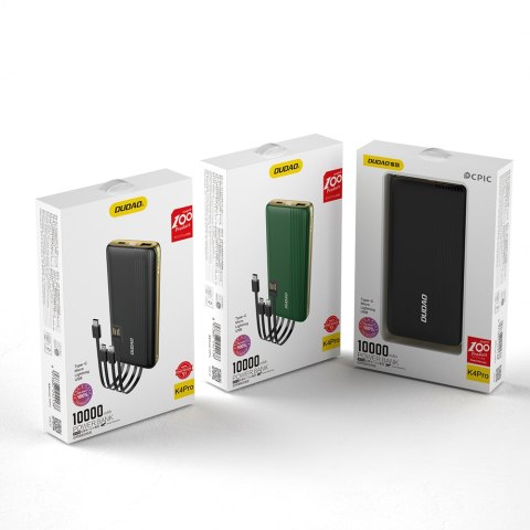Powerbank 10000mAh K4Pro z wbudowanymi kablami wyświetlacz LED zielony Powerbank 10000mAh K4Pro z wbudowanymi kablami wyświetlacz LED zielony