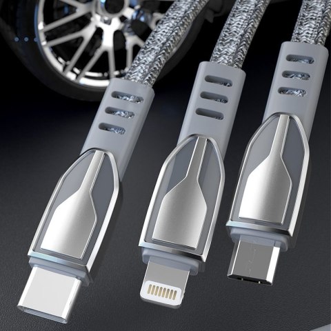 Wytrzymały przewód kabel pleciony USB - micro USB 5A 1m szary Wytrzymały przewód kabel pleciony USB - micro USB 5A 1m szary