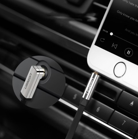 Kabel przewód płaski kątowy audio AUX 3.5mm minijack 0.5m czarny Kabel przewód płaski kątowy audio AUX 3.5mm minijack 0.5m czarny