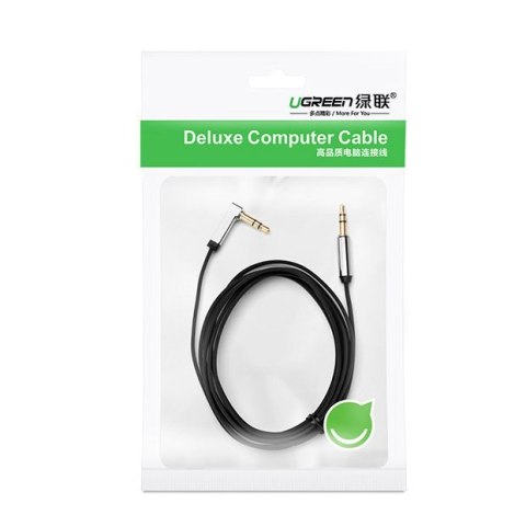 Kabel przewód płaski kątowy audio AUX 3.5mm minijack 0.5m czarny Kabel przewód płaski kątowy audio AUX 3.5mm minijack 0.5m czarny