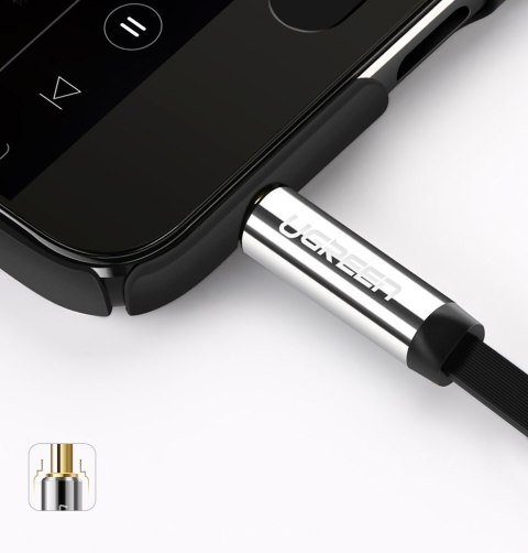 Kabel przewód płaski kątowy audio AUX 3.5mm minijack 0.5m czarny Kabel przewód płaski kątowy audio AUX 3.5mm minijack 0.5m czarny