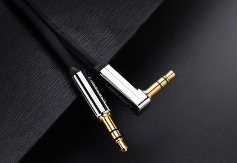 Kabel przewód płaski kątowy audio AUX 3.5mm minijack 0.5m czarny Kabel przewód płaski kątowy audio AUX 3.5mm minijack 0.5m czarny