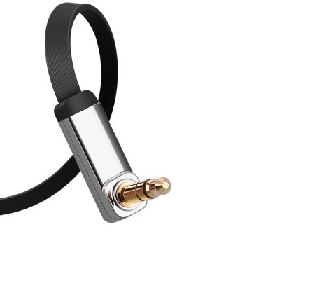 Kabel przewód płaski kątowy audio AUX 3.5mm minijack 0.5m czarny Kabel przewód płaski kątowy audio AUX 3.5mm minijack 0.5m czarny