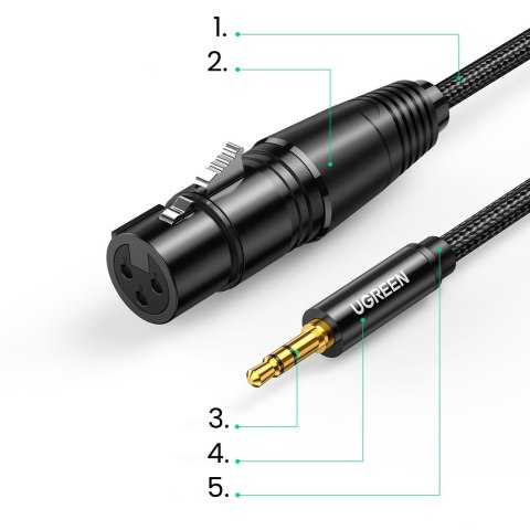 Kabel przewód audio 3.5mm mini jack (męski) - XLR (żeński) 1m czarny Kabel przewód audio 3.5mm mini jack (męski) - XLR (żeński) 1m czarny