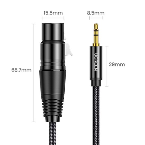 Kabel przewód audio 3.5mm mini jack (męski) - XLR (żeński) 1m czarny Kabel przewód audio 3.5mm mini jack (męski) - XLR (żeński) 1m czarny