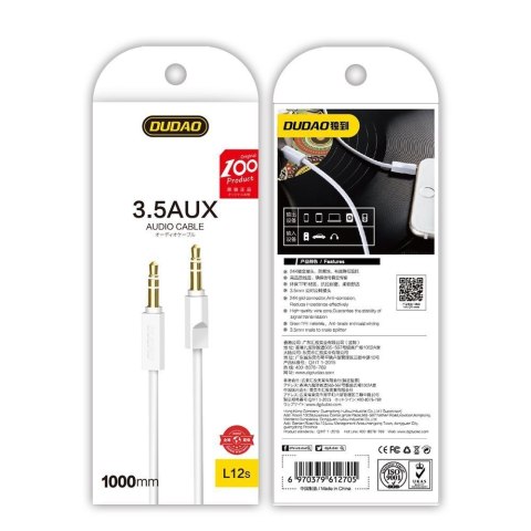 Kabel przewód audio stereo AUX mini jack 3.5mm 3 polowy 1m biały Kabel przewód audio stereo AUX mini jack 3.5mm 3 polowy 1m biały