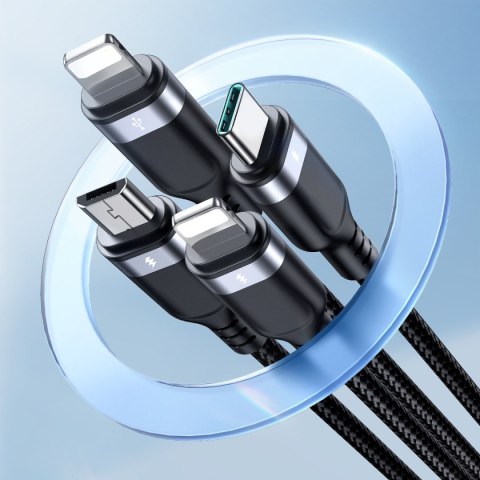 4w1 Kabel przewód USB-A - USB-C 2x iPhone Lightning microUSB 1.2m czarny 4w1 Kabel przewód USB-A - USB-C 2x iPhone Lightning microUSB 1.2m czarny