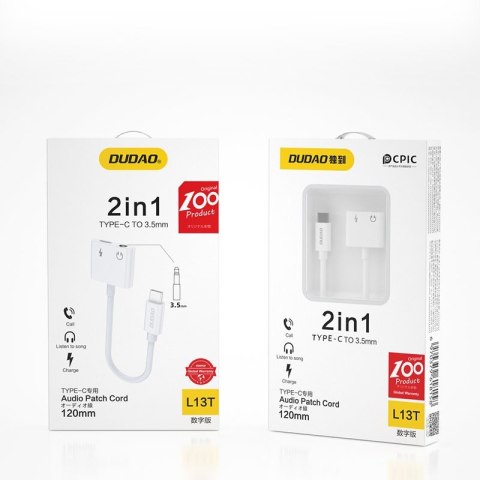 Adapter przejściówka rozdzielacz słuchawkowy USB-C - USB-C + 3,5 mm mini jack biały Adapter przejściówka rozdzielacz słuchawkowy USB-C - USB-C + 3,5 mm mini jack biały