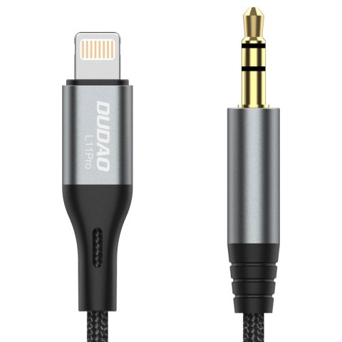 Kabel audio AUX w oplocie bawełnianym iPhone Lightning - mini jack 3.5mm 1m szary Kabel audio AUX w oplocie bawełnianym iPhone Lightning - mini jack 3.5mm 1m szary