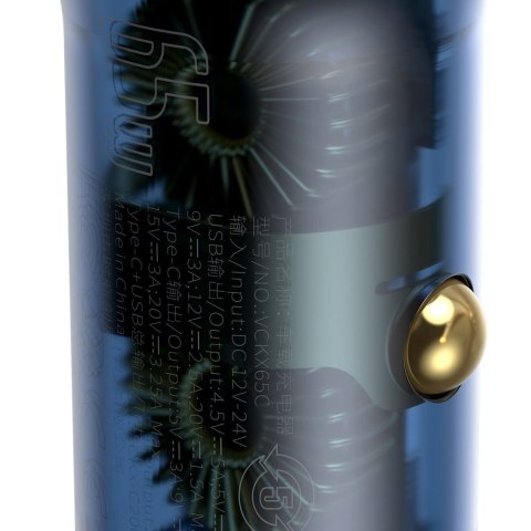 Ładowarka samochodowa USB + USB-C 65W Quick Charge ekran LCD szary Ładowarka samochodowa USB + USB-C 65W Quick Charge ekran LCD szary
