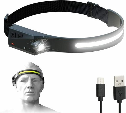 Latarka czołowa czołówka LED z czujnikiem ruchu IPX4 USB-C 1200 mAh czarna Latarka czołowa czołówka LED z czujnikiem ruchu IPX4 USB-C 1200 mAh czarna