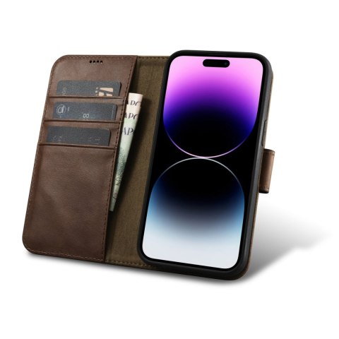 2w1 etui skórzany pokrowiec z klapką iPhone 14 Pro Max Anti-RFID Oil Wax Wallet Case ciemno-brązowy 2w1 etui skórzany pokrowiec z klapką iPhone 14 Pro Max Anti-RFID Oil Wax Wallet Case ciemno-brązowy