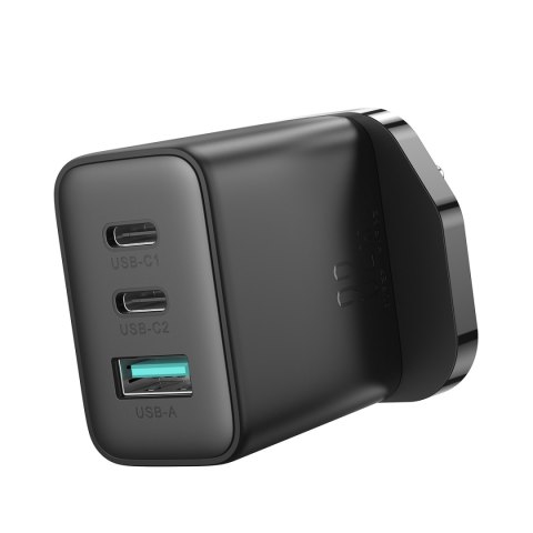 Szybka ładowarka sieciowa 2x USB-C USB-A 32W wtyczka angielska UK 32W czarna Szybka ładowarka sieciowa 2x USB-C USB-A 32W wtyczka angielska UK 32W czarna