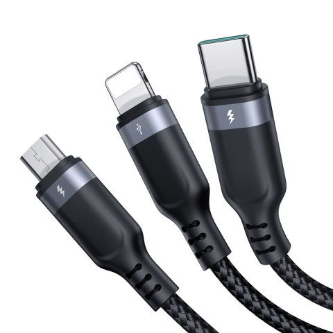 3w1 Kabel przewód USB Multi-Use Series do Lightning USB-C micro USB 30cm czarny 3w1 Kabel przewód USB Multi-Use Series do Lightning USB-C micro USB 30cm czarny