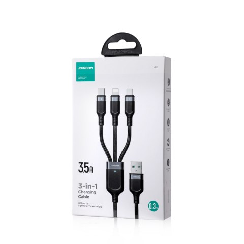 3w1 Kabel przewód USB Multi-Use Series do Lightning USB-C micro USB 30cm czarny 3w1 Kabel przewód USB Multi-Use Series do Lightning USB-C micro USB 30cm czarny