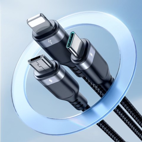 3w1 Kabel przewód USB Multi-Use Series do Lightning USB-C micro USB 30cm czarny 3w1 Kabel przewód USB Multi-Use Series do Lightning USB-C micro USB 30cm czarny
