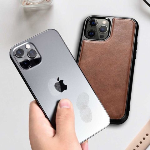 Etui pokryte naturalną skórą do iPhone 12 Pro Max Leather Oil Wax czarny Etui pokryte naturalną skórą do iPhone 12 Pro Max Leather Oil Wax czarny