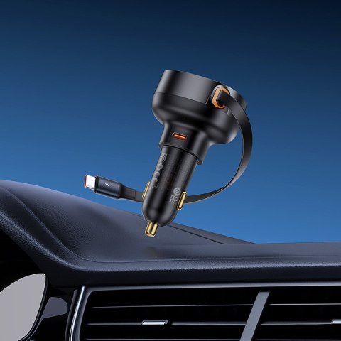 Ładowarka samochodowa Enjoyment Pro ze zwijanym kablem USB-C 60W czarna Ładowarka samochodowa Enjoyment Pro ze zwijanym kablem USB-C 60W czarna