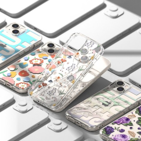 Pancerne etui pokrowiec z żelową ramką iPhone 14 Plus Fusion Design Floral przezroczysty Pancerne etui pokrowiec z żelową ramką iPhone 14 Plus Fusion Design Floral przezroczysty