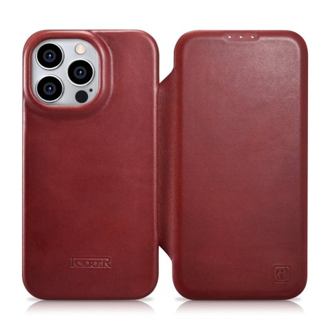 Skórzane etui iPhone 14 Pro Max z klapką magnetyczne MagSafe CE Oil Wax Premium Leather bordowy Skórzane etui iPhone 14 Pro Max z klapką magnetyczne MagSafe CE Oil Wax Premium Leather bordowy