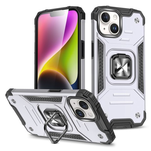 Pancerne etui z uchwytem na palec do iPhone 15 Plus Ring Armor srebrny Pancerne etui z uchwytem na palec do iPhone 15 Plus Ring Armor srebrny